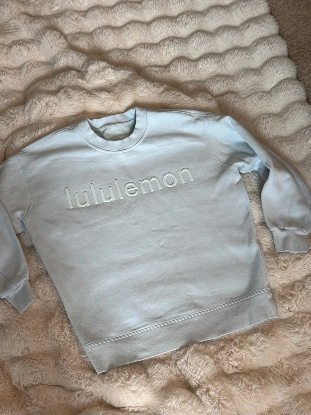 lululemon perfectly over sized Light Blue Embossed Logo Crewneck Sweatshirt